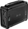 A black portable power bank with various ports and a wireless charging symbol. Produktbild-Vorschau