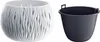 A white decorative planter and a black bucket are shown side-by-side on a white background. Podgląd zdjęcia produktu