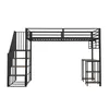 A black metal loft bed with stairs and a desk, shown against a white background. Voir les images du produit