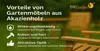 Marketing image showcasing the benefits of acacia wood garden furniture with a blurred background of garden chairs and a table. Produktbild-Vorschau