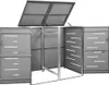 An open, empty, grey metal trash bin enclosure with two compartments. Náhled obrázku produktu