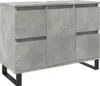 A standalone image of a bathroom vanity cabinet with a concrete-like finish and black metal legs. Náhled obrázku produktu