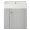 A front view of a light gray vanity cabinet with a white sink on top, against a white background. Podgląd zdjęcia produktu
