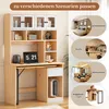A desk with a hutch, showing different room settings where it can be used. Náhled obrázku produktu