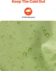 A close-up of a light green fabric with water droplets on it, indicating waterproofness. Above the fabric are marketing text and a logo. Anteprima dell’immagine prodotto