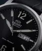 Close-up of a black Orient automatic watch face. Voir les images du produit
