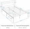 A white metal bed frame with dimensions indicated by blue lines and text. Produktbild-Vorschau