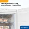 Close-up of the interior of a white freezer with food items and branding. Produktbild-Vorschau