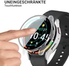 A finger is shown touching a smartwatch with a protective case, highlighting its touch functionality. Produktbild-Vorschau