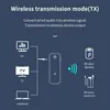 Diagram showing how a wireless transmission mode (TX) adapter converts wired audio to a wireless signal for output to a wireless speaker or earphone. Produktbild-Vorschau