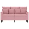 A front view of a pink two-seater sofa with four cushions on its back. Produktbild-Vorschau