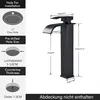 Diagrams and dimensions of a black waterfall faucet. Produktbild-Vorschau