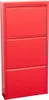 A red metal shoe cabinet with three flip-down doors. Voir les images du produit