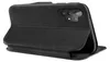 A black flip case for a smartphone is shown from a diagonal angle, with the front cover folded open. Produktbild-Vorschau
