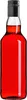 A clear, front-facing studio shot of a single glass bottle filled with a red liquid and a black screw-on cap. Produktbild-Vorschau