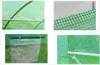 Collage of four close-up images showing details of a green foliar tunnel, including the frame, mesh material, and a window. Náhľad obrázku produktu