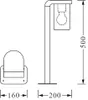 A technical drawing of an outdoor lamp and a separate component, with dimensions indicated. Náhled obrázku produktu