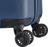 A close-up view of the wheels and bottom corner of a blue suitcase. Náhľad obrázku produktu