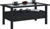 A dark gray coffee table with a glass top, a shelf, and a drawer, shown from a front-diagonal angle against a white background. Produktbild-Vorschau