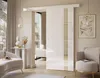 A modern living room with a sleek white sliding door with gold accents. Produktbild-Vorschau