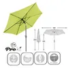 A diagram and illustration of a lime green patio umbrella with dimensions and feature icons. Anteprima dell’immagine prodotto