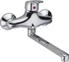A chrome-finished kitchen faucet with a long, swiveling spout is shown against a white background. Podgląd zdjęcia produktu