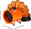 An orange industrial fan with a flexible orange duct attached, shown on a white background with dimensions indicated. Náhľad obrázku produktu