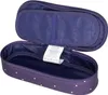 The image shows the inside of an open purple pencil case with white polka dots. Produktbild-Vorschau