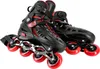 A pair of black and red inline skates are shown against a white background. Voir les images du produit