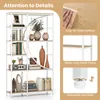A product image showcasing a bookshelf with various decorative items and books, accompanied by feature callouts. Produktbild-Vorschau