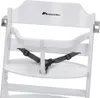 A close-up view of a white high chair with a safety harness. Produktbild-Vorschau