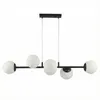 A modern black pendant light with five white glass globes, suspended from a black rectangular bar. Produktbild-Vorschau