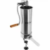 A stainless steel sausage stuffer with a wooden handle and a clamp for securing it to a surface. Produktbild-Vorschau