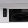 A close-up view of a white appliance with a black power switch and a coiled black power cord. Produktbild-Vorschau