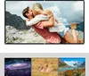 A collage of images showing a projection screen with a couple kissing, a galaxy, animals in the wild, and a glacial landscape. Produktbild-Vorschau