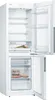 An open white Bosch refrigerator with its doors ajar, showing the interior shelves and drawers. Produktbild-Vorschau