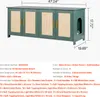 A product shot of a green cabinet with rattan doors and gold handles, with dimensions indicated. Voir les images du produit