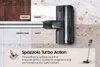 A collage of images showing a vacuum cleaner head on different surfaces, with text describing its features. Produktbild-Vorschau