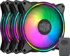 A set of three Cooler Master computer case fans with RGB lighting, along with a small controller. Anteprima dell’immagine prodotto