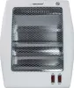 A white quartz heater with a metal grill and two red switches on the front. Náhľad obrázku produktu