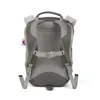 The back view of a gray backpack with padded straps and a chest strap. Produktbild-Vorschau