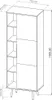 A 3D rendering of a tall, narrow cabinet with shelves and a sliding door, shown from a three-quarter angle. Produktbild-Vorschau