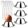 Eierbecher 4er Set + 6 Löffel Edelstahl Eier Becher Metall Produktbild-Vorschau 1