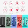 A collage of icons describing product features and multiple color variations of a portable Bluetooth speaker. Produktbild-Vorschau