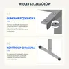 Collage showing details of a desk frame, highlighting rubber pads and adjustable feet for stability. Podgląd zdjęcia produktu