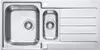 A top-down view of a stainless steel kitchen sink with two basins and a draining board. Produktbild-Vorschau