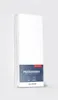 A white satin bedsheet is packaged and displayed against a light gray background. Produktbild-Vorschau