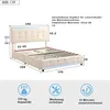 A diagram showing the dimensions of a bed frame with text labels and icons. Produktbild-Vorschau