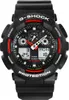 A close-up, front-facing studio shot of a black G-Shock watch with red accents. Náhľad obrázku produktu