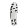 The bottom view of a white Adidas soccer cleat with black stripes and studs. Produktbild-Vorschau
